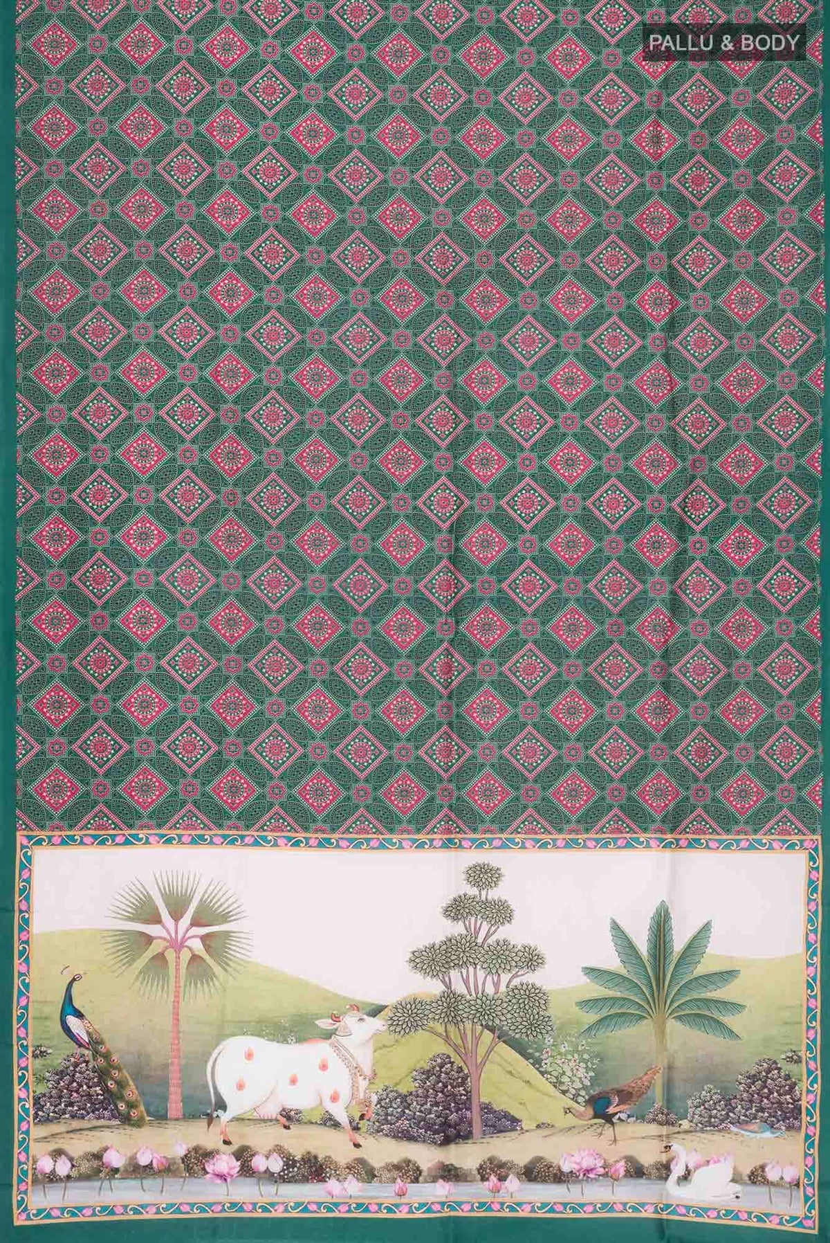 Green Printed Silk Saree