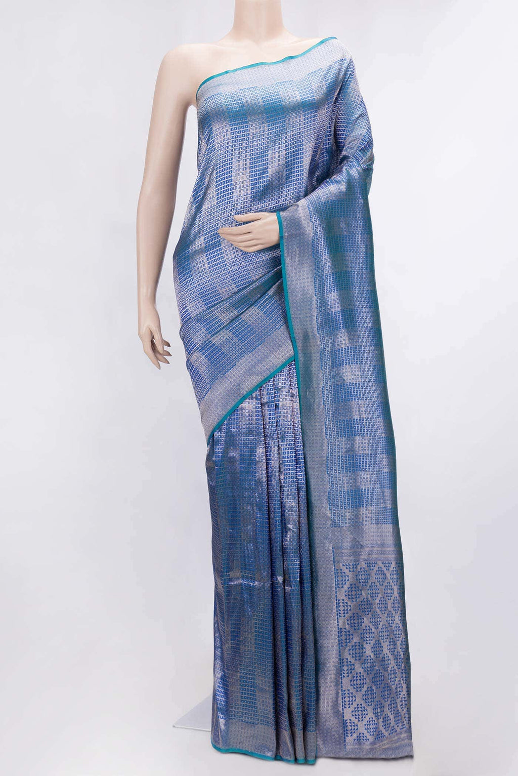 Peacock Blue Dual Tone Banarasi Silk Saree