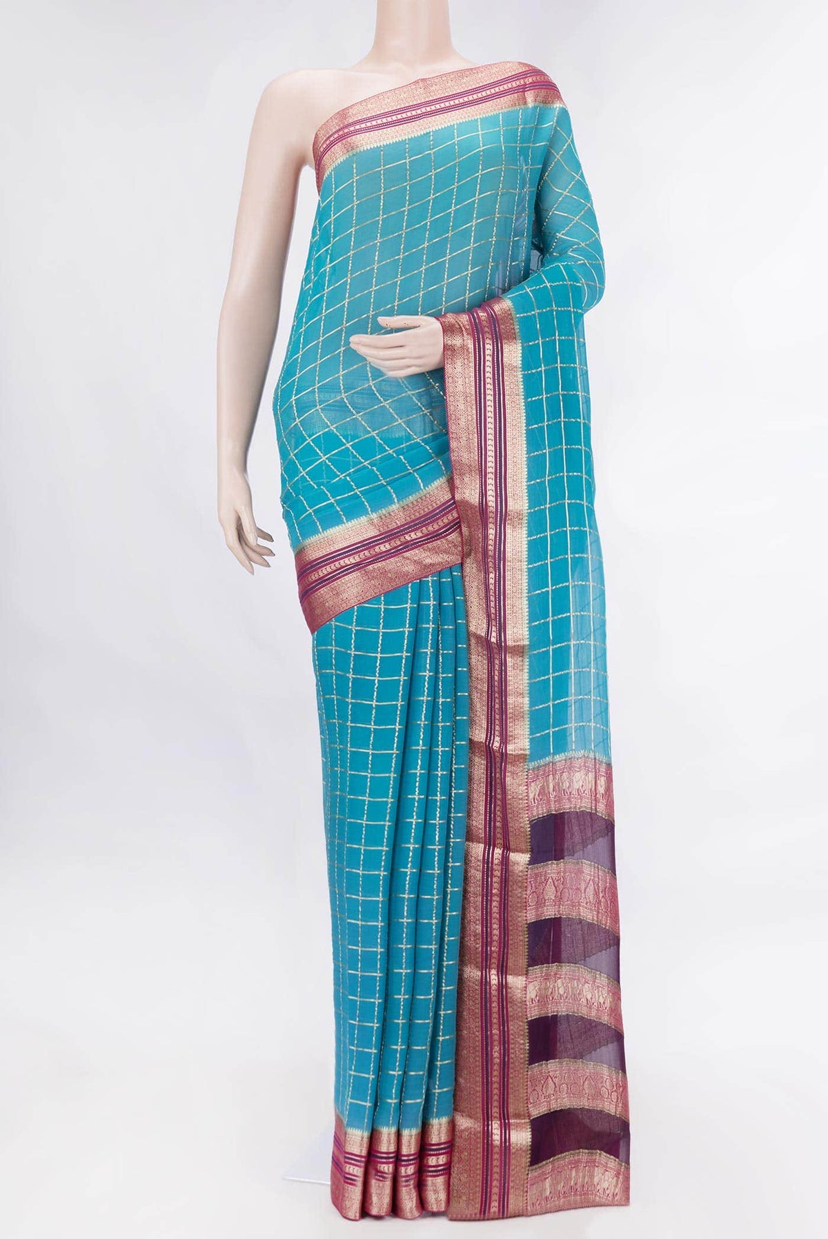 Sky Blue Dual Tone Mysore Georgette Saree