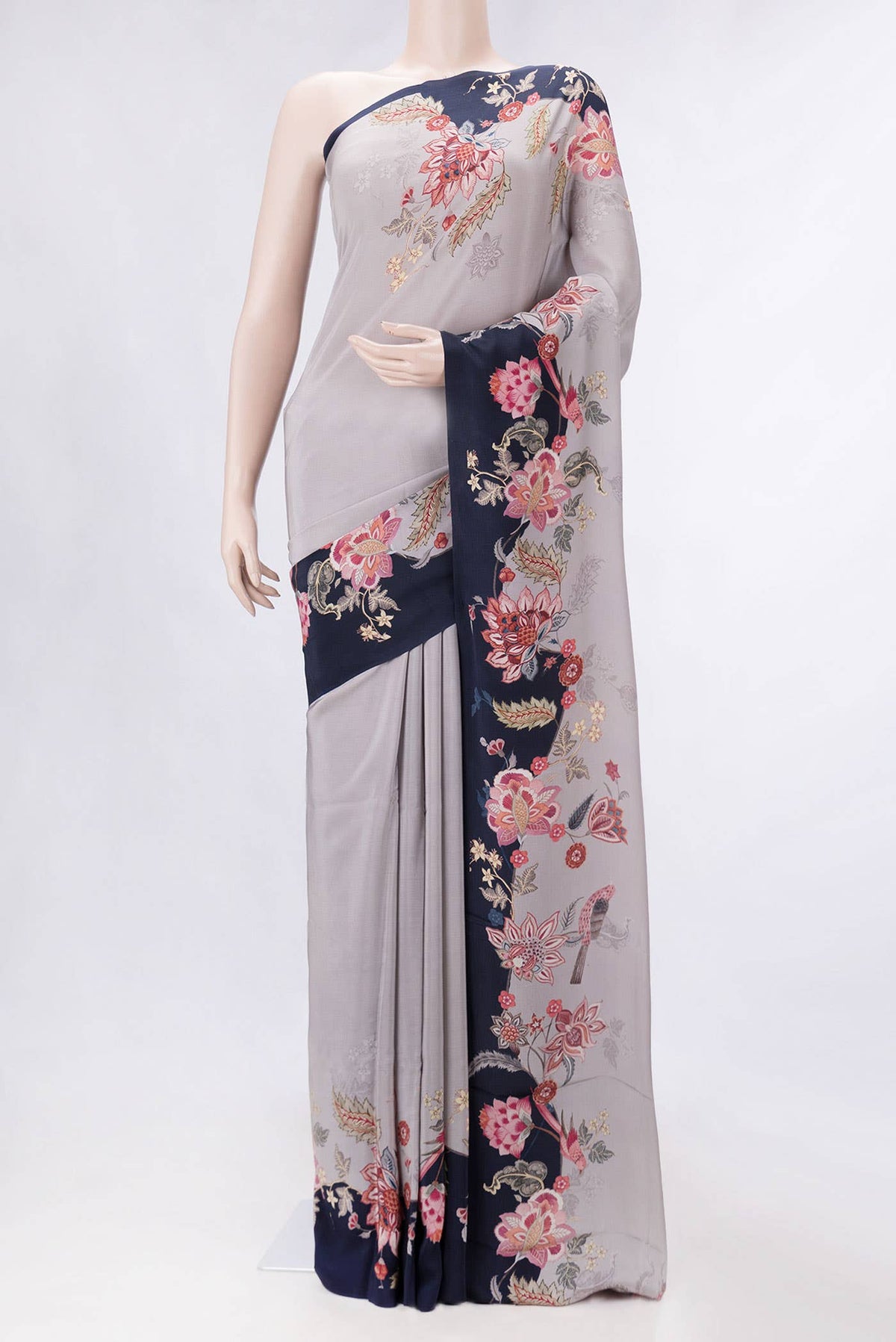 Grey Dual Tone Mysore Crepe Saree