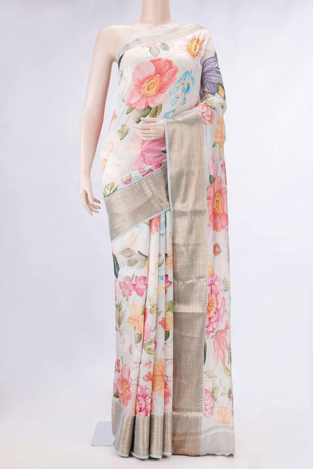 Light Blue Dual Tone Tussar Silk Saree