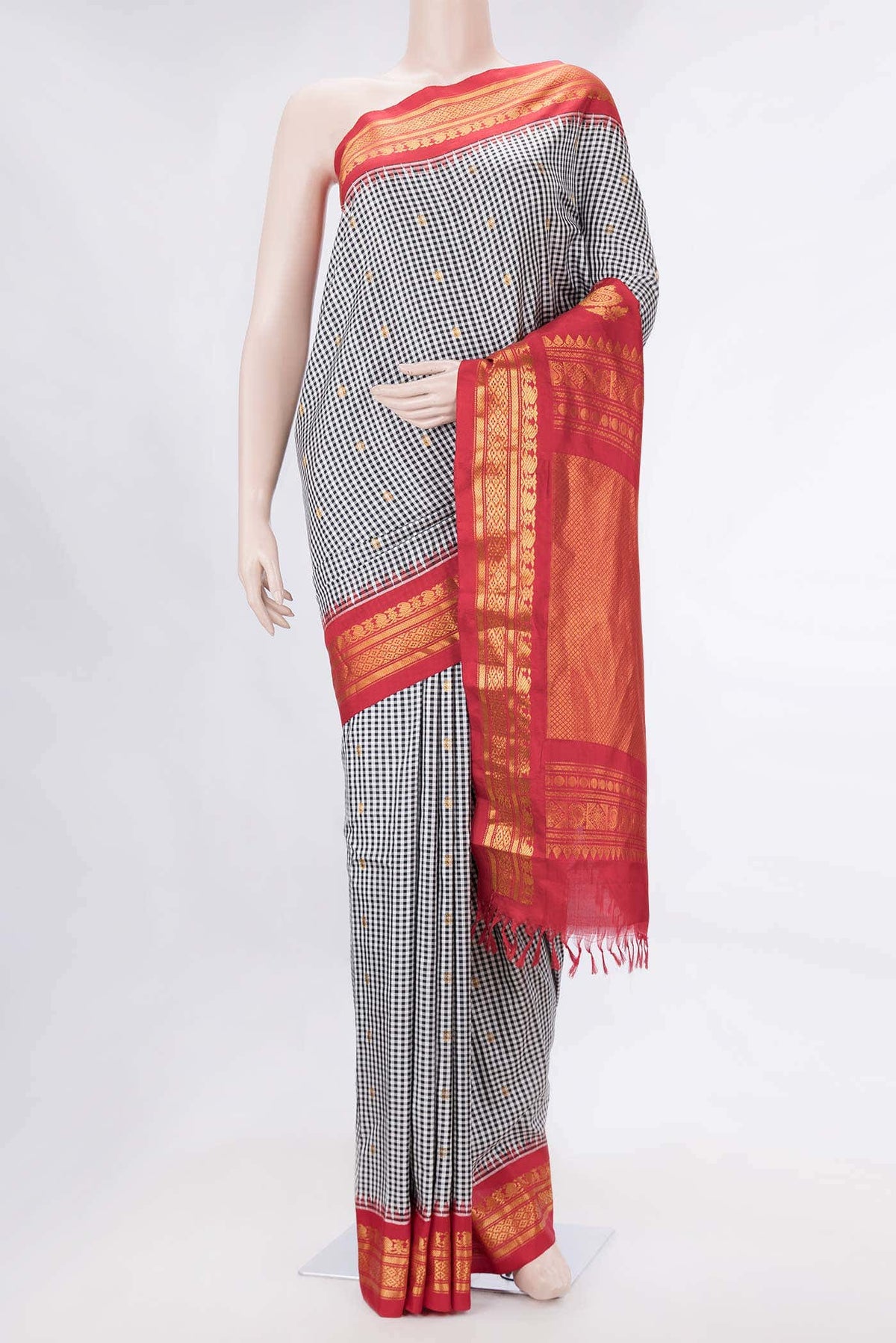 Off White and Black Dual Tone Gadwal Silk Saree