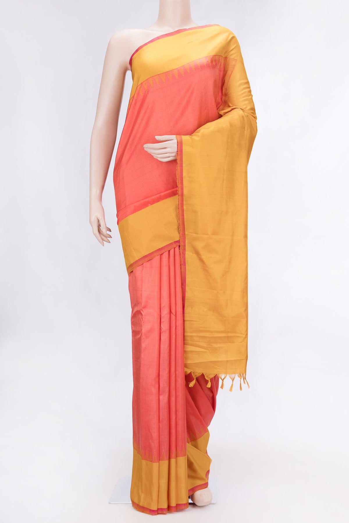 Coral Dual Tone Gadwal Silk Saree