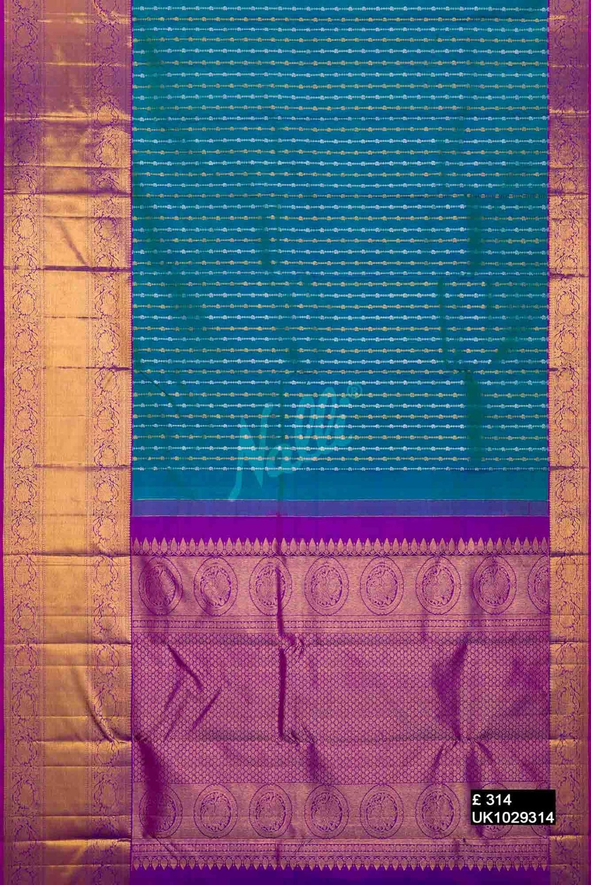 Peacock Blue Kanchipuram Silk Saree