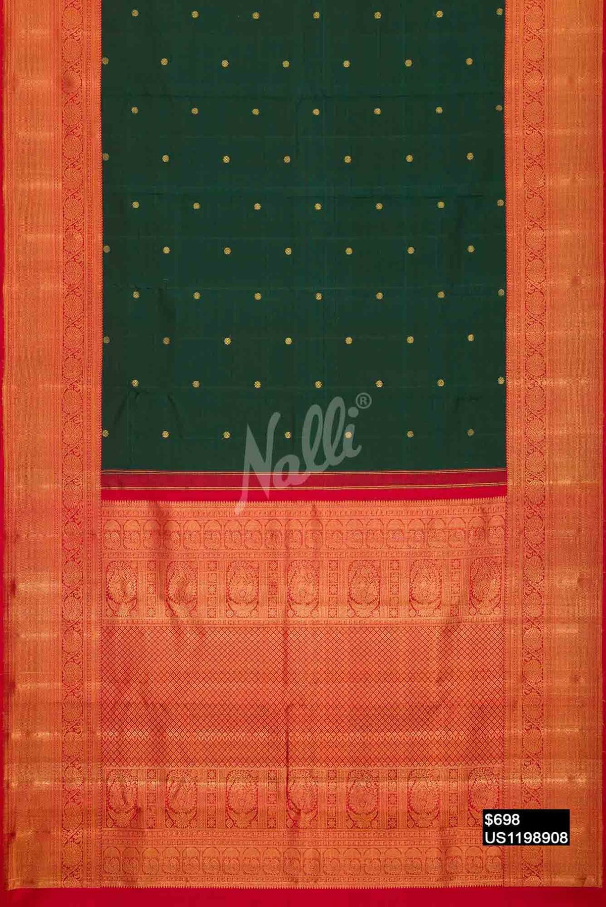 Bottle Green Kanchipuram Silk Saree
