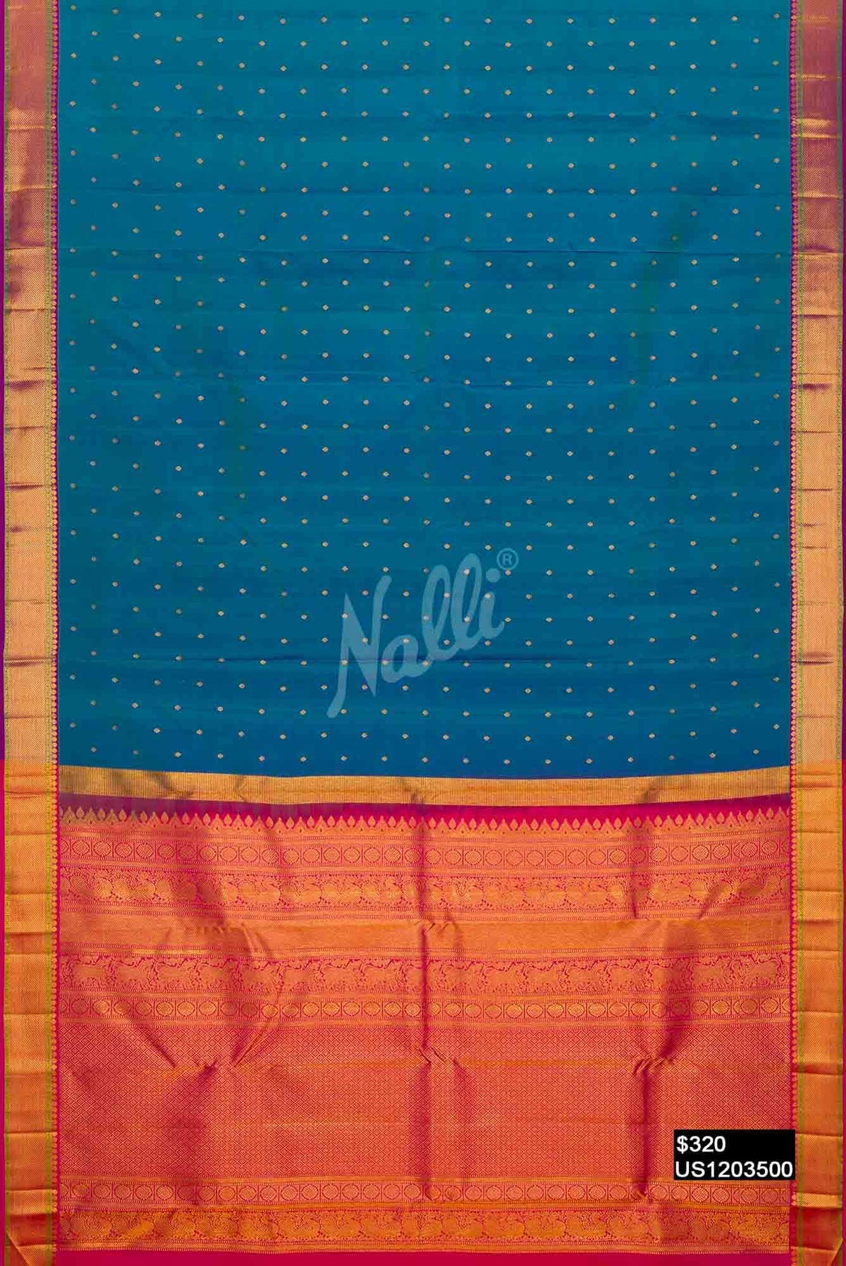 Peacock Blue Kanchipuram Silk Saree