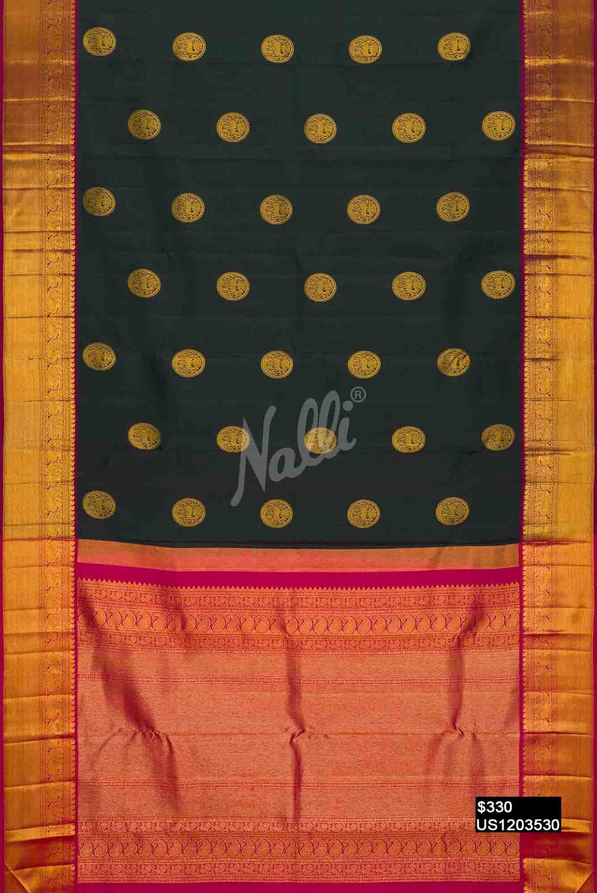 Bottle Green Kanchipuram Silk Saree
