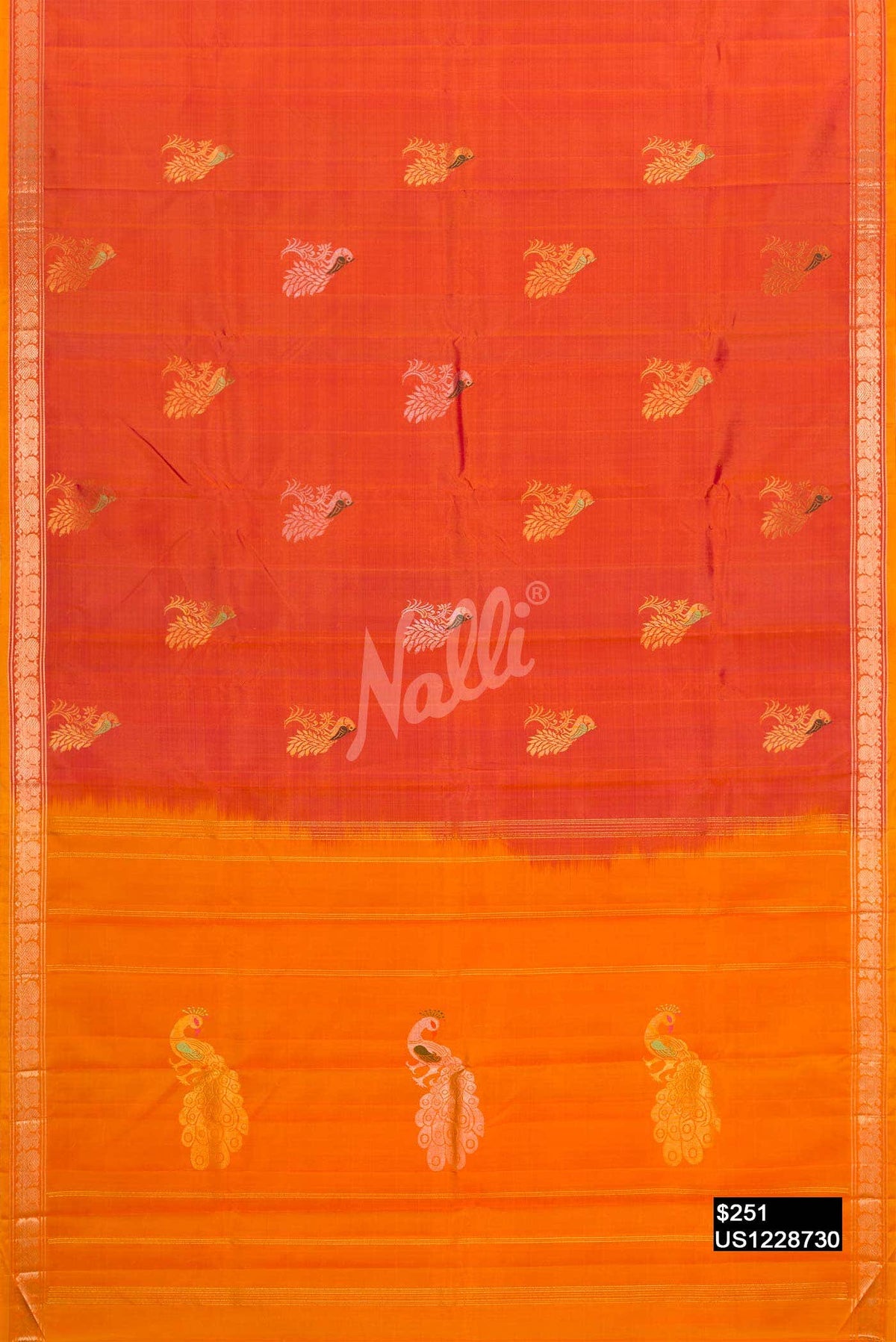Brick Orange Kanchipuram Silk Saree