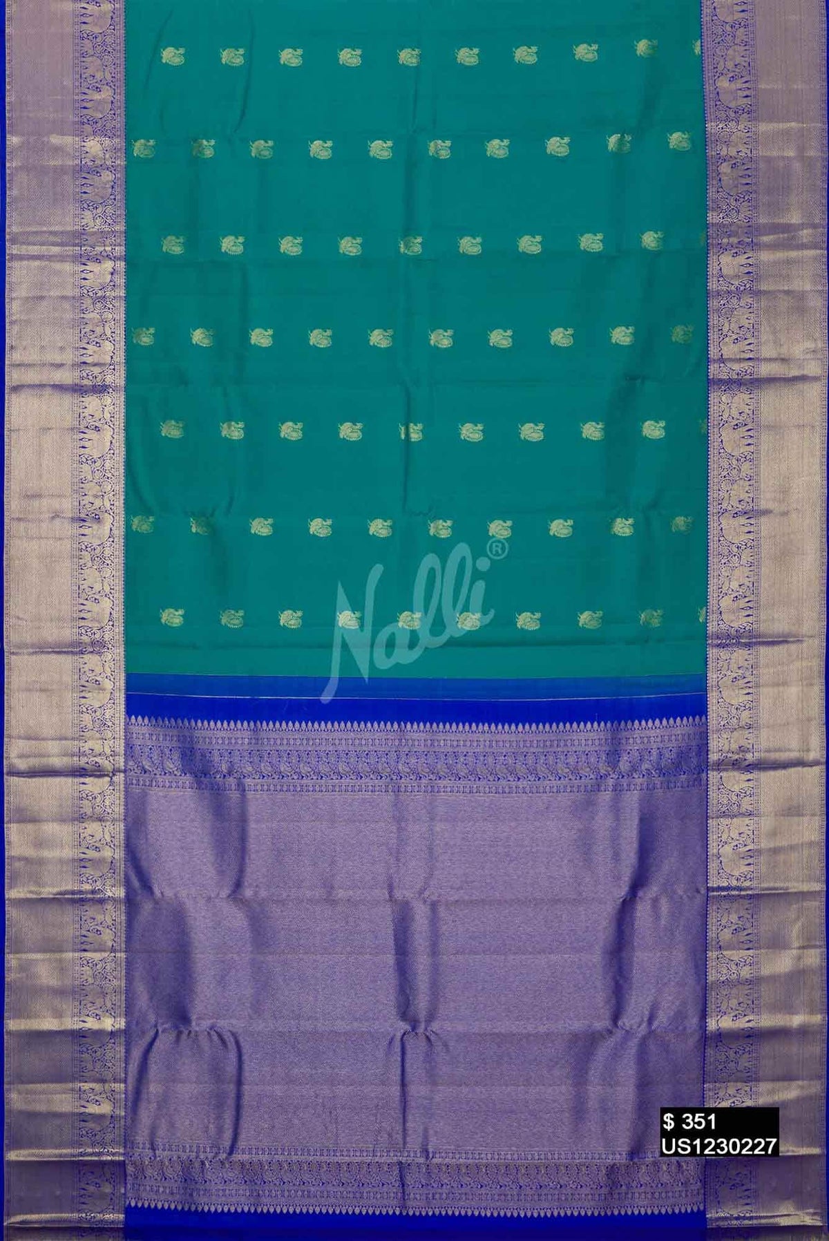 Peacock Blue Kanchipuram Silk Saree