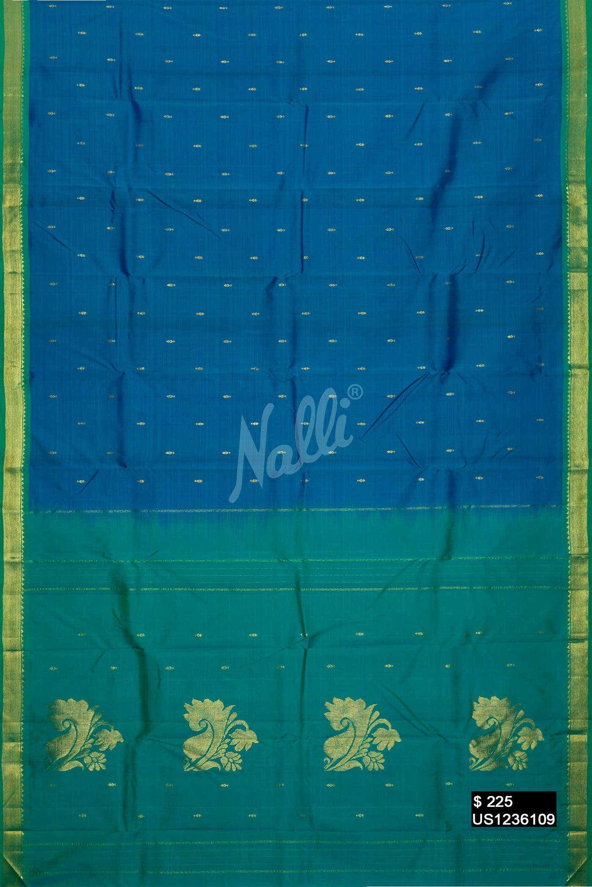 Peacock Blue Kanchipuram Silk Saree