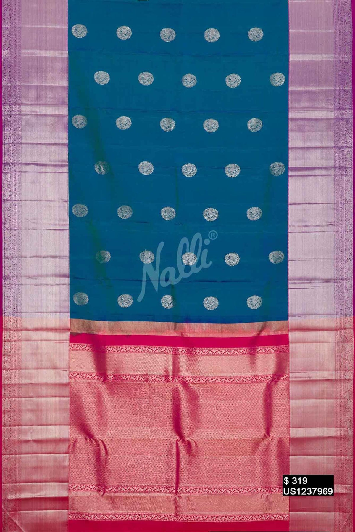 Peacock Blue Kanchipuram Silk Saree