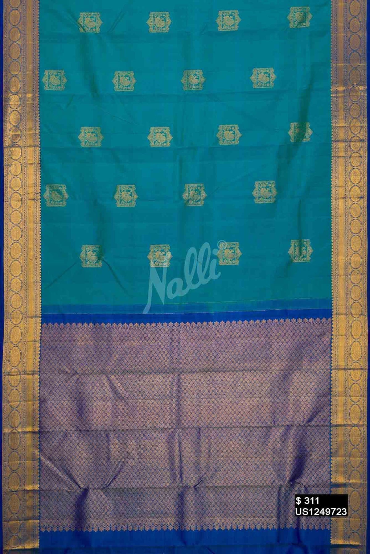 Peacock Blue Kanchipuram Silk Saree