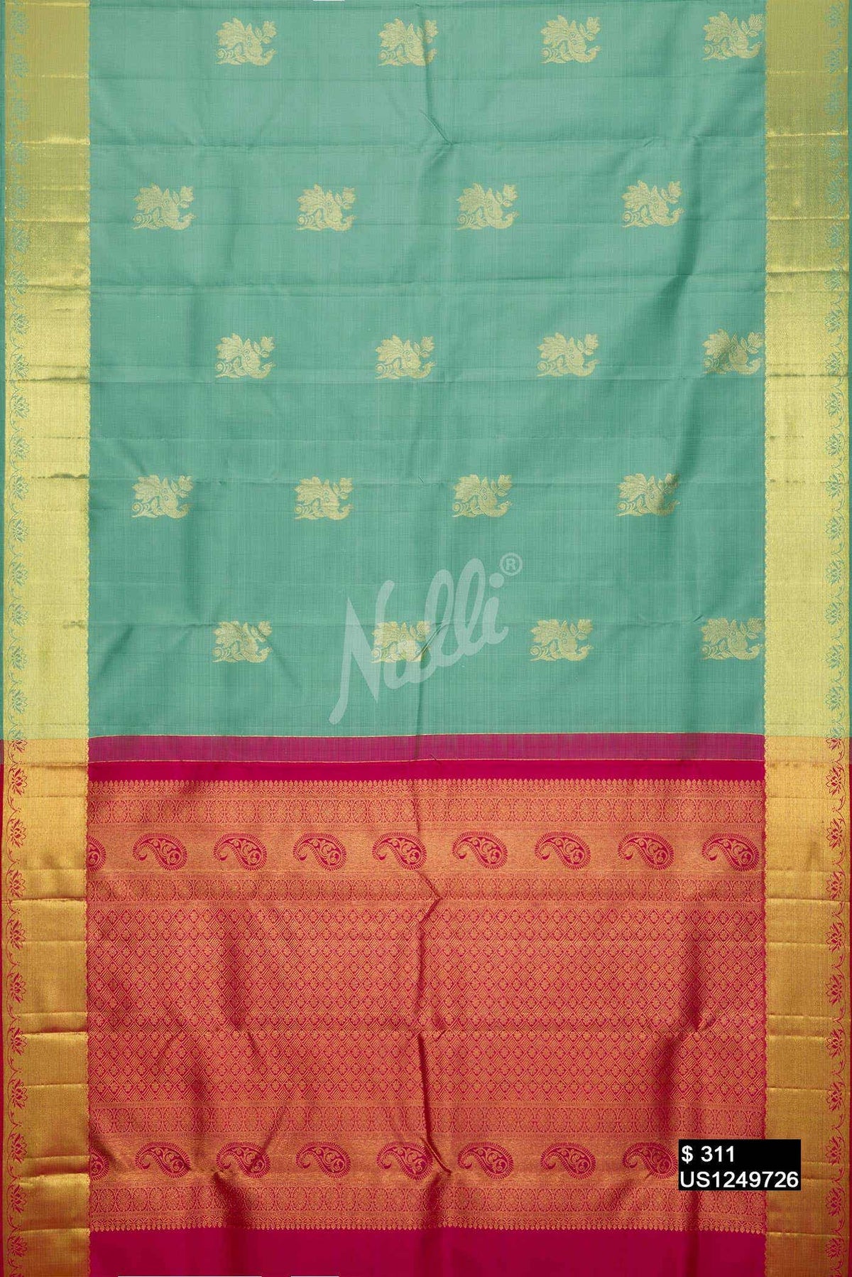 Sea Green Kanchipuram Silk Saree