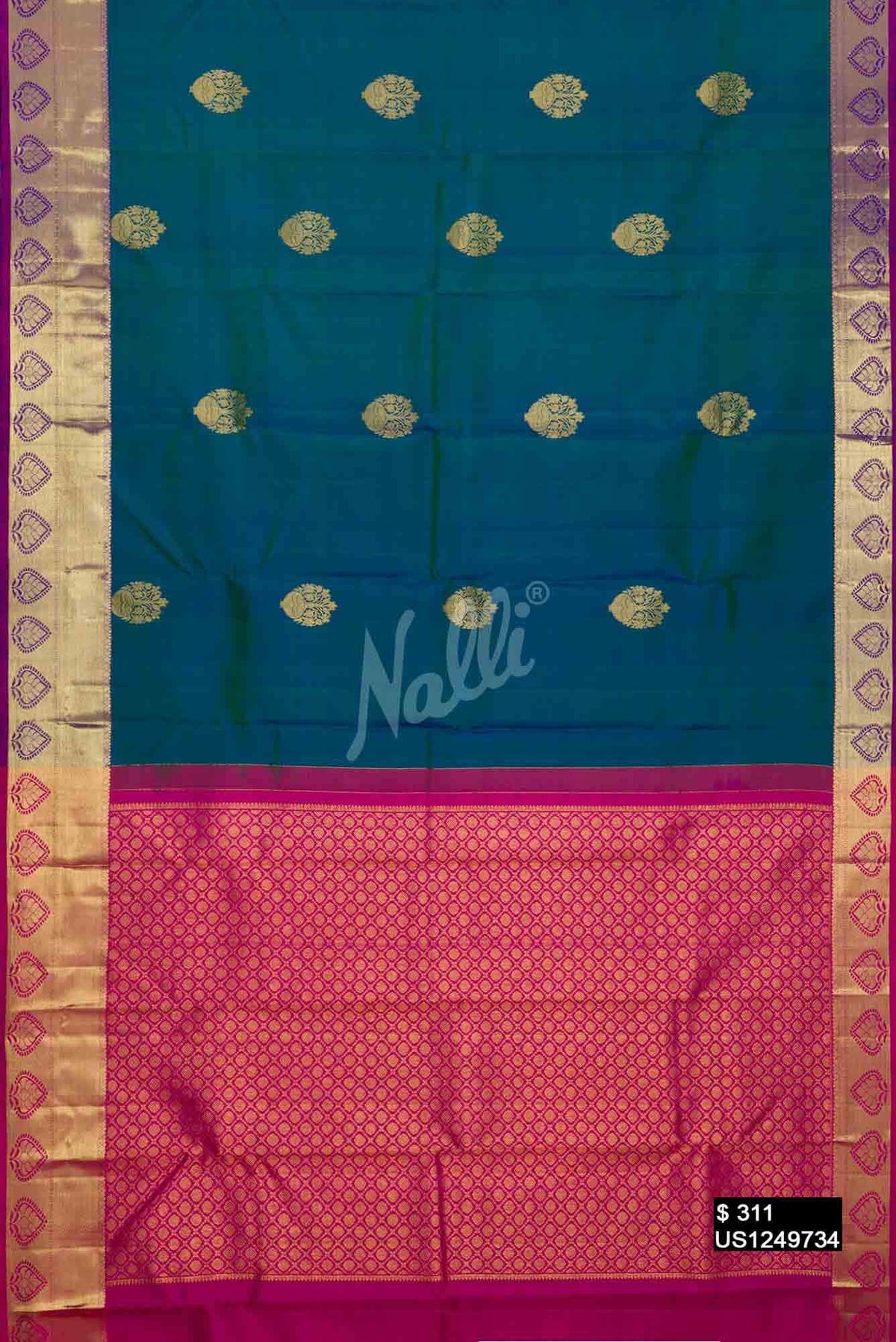 Peacock Blue Kanchipuram Silk Saree