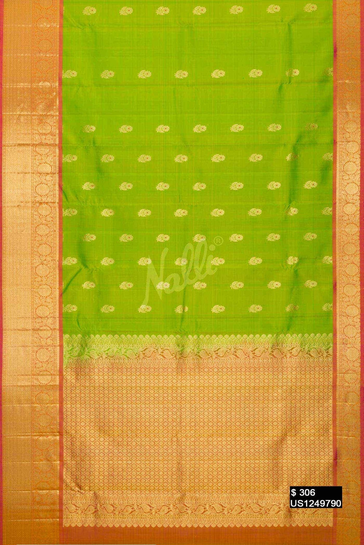 Parrot Green Kanchipuram Silk Saree