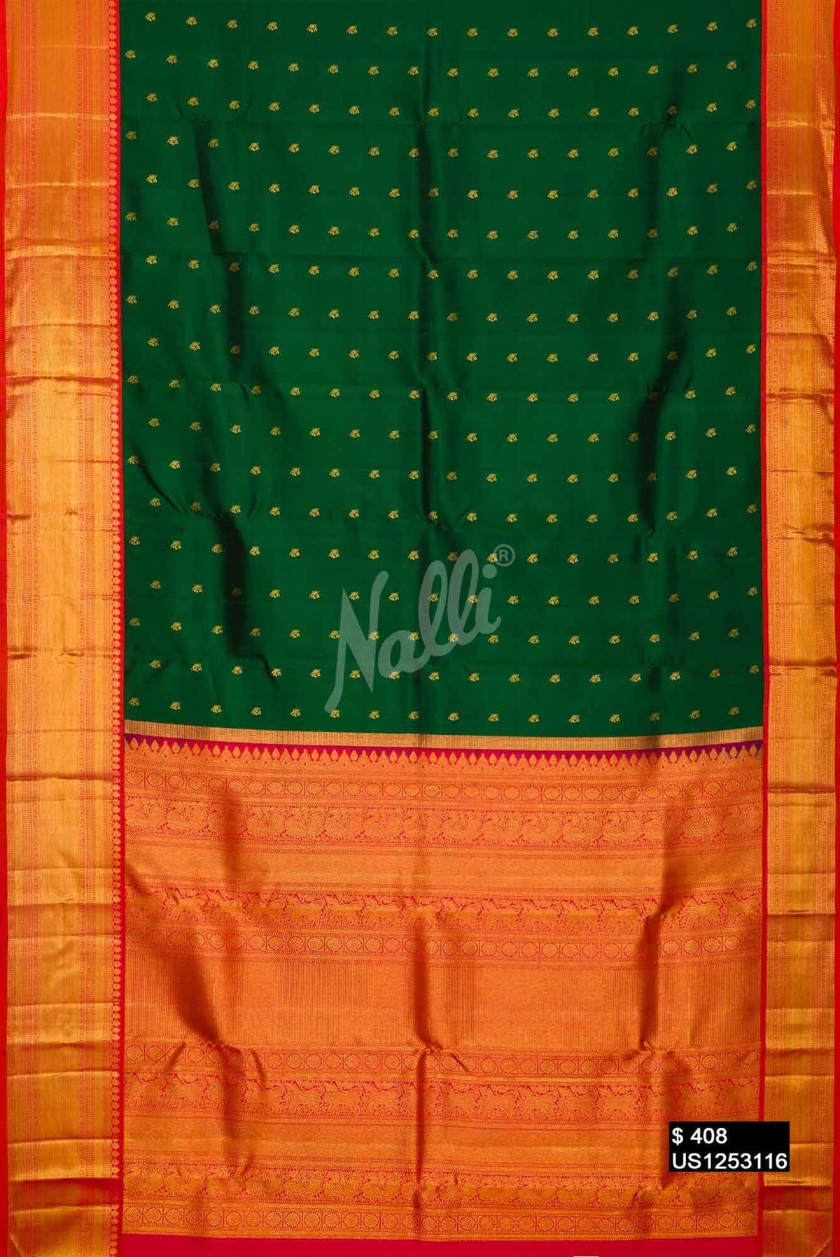 Bottle Green Kanchipuram Silk Saree