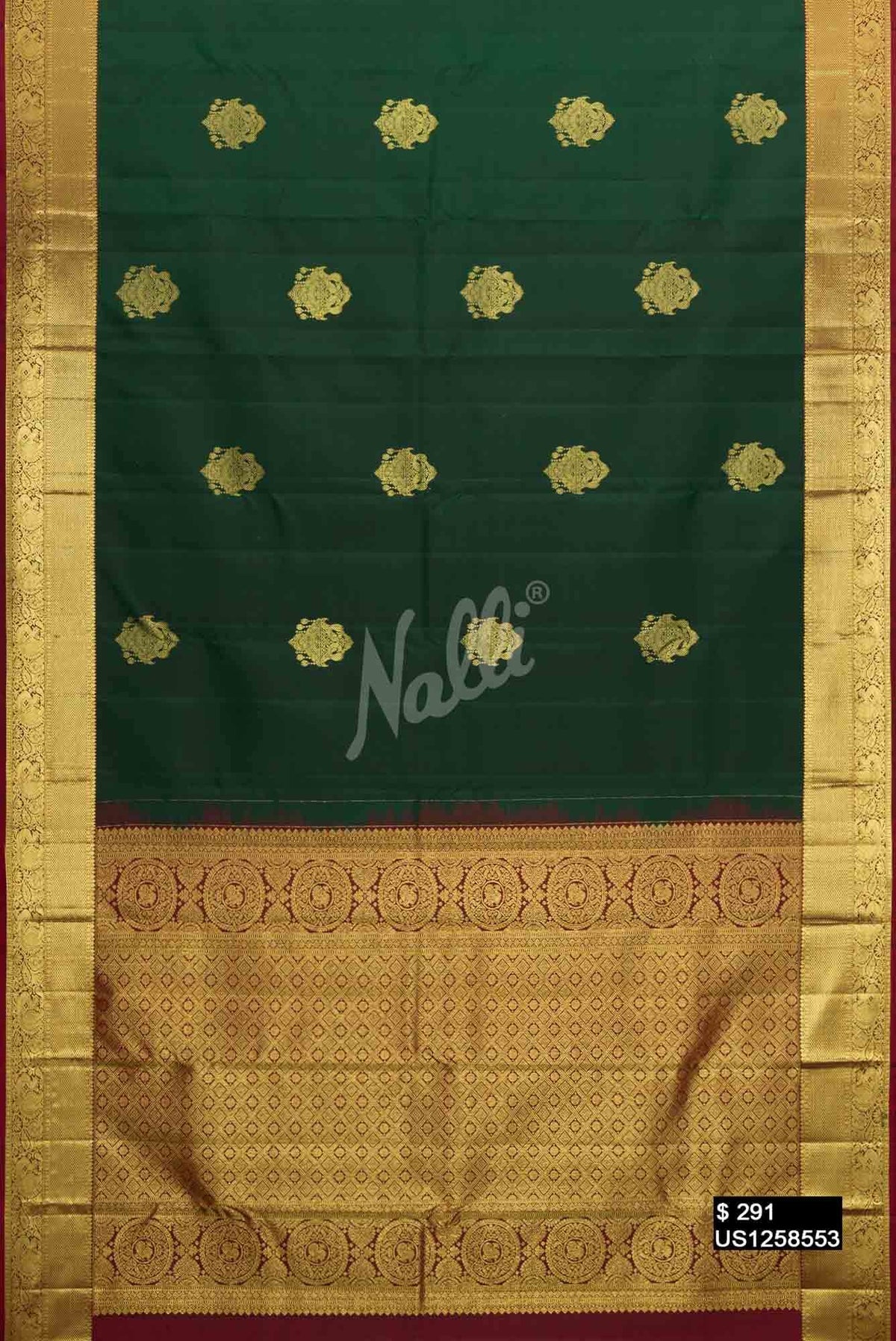 Bottle Green Kanchipuram Silk Saree