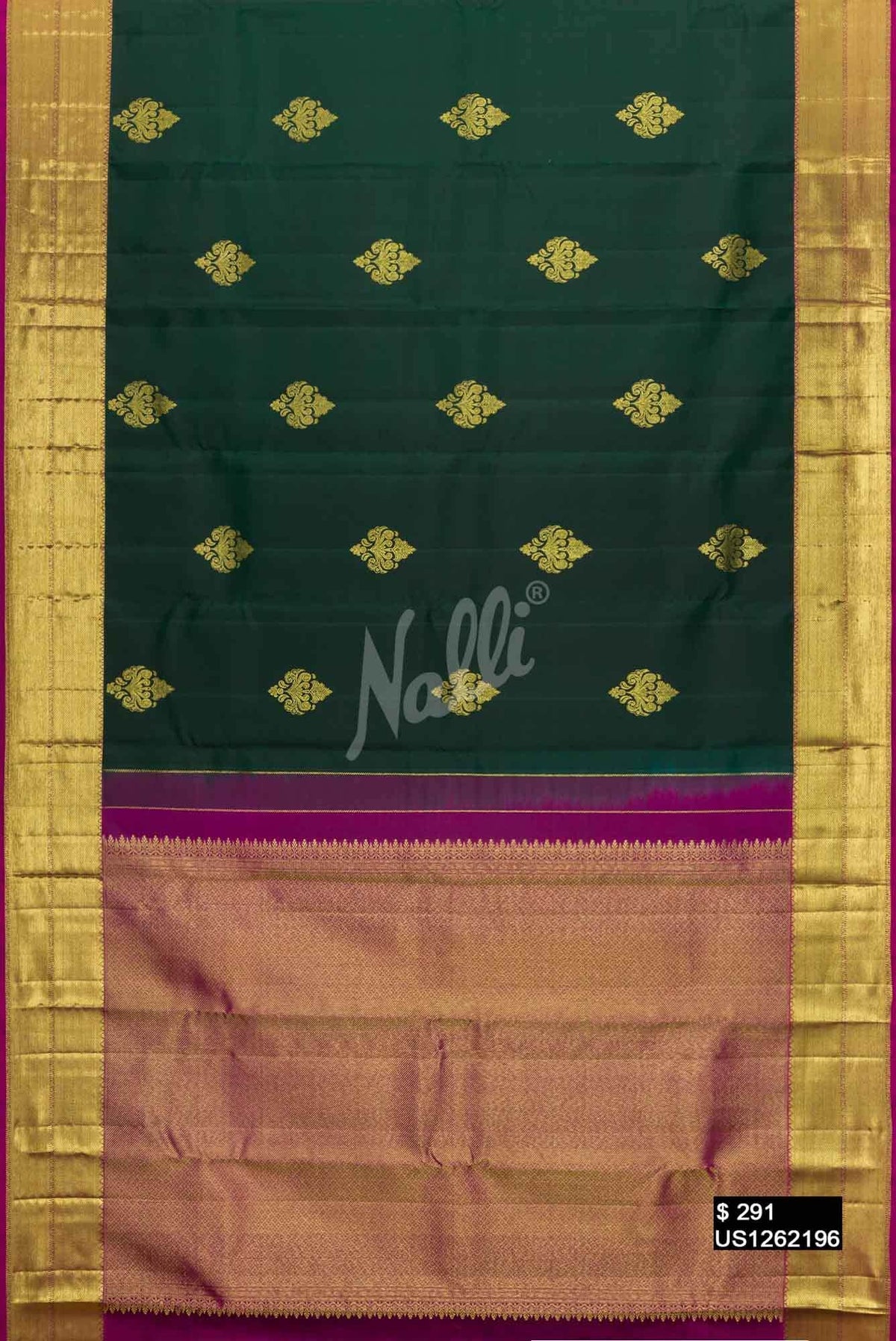Bottle Green Kanchipuram Silk Saree