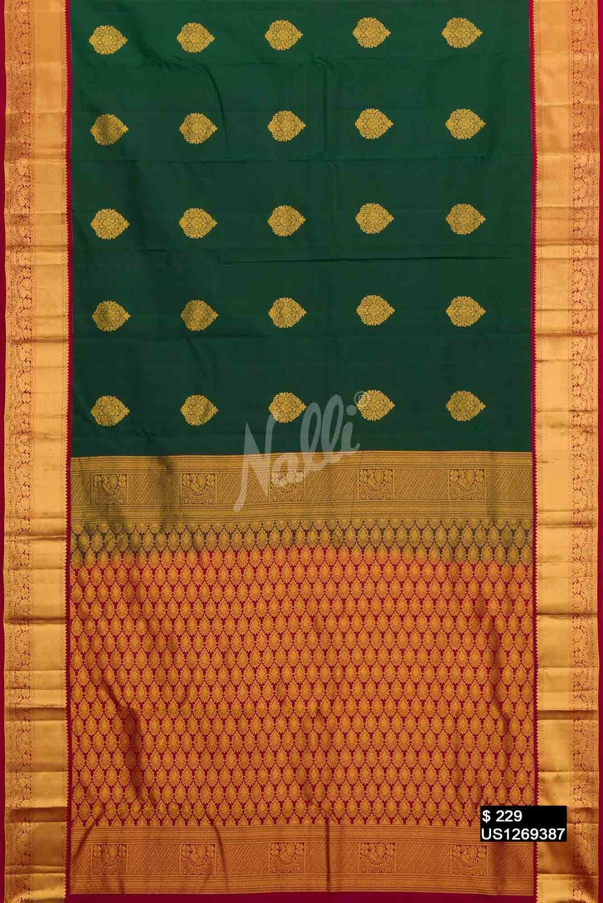 Bottle Green Kanchipuram Silk Saree