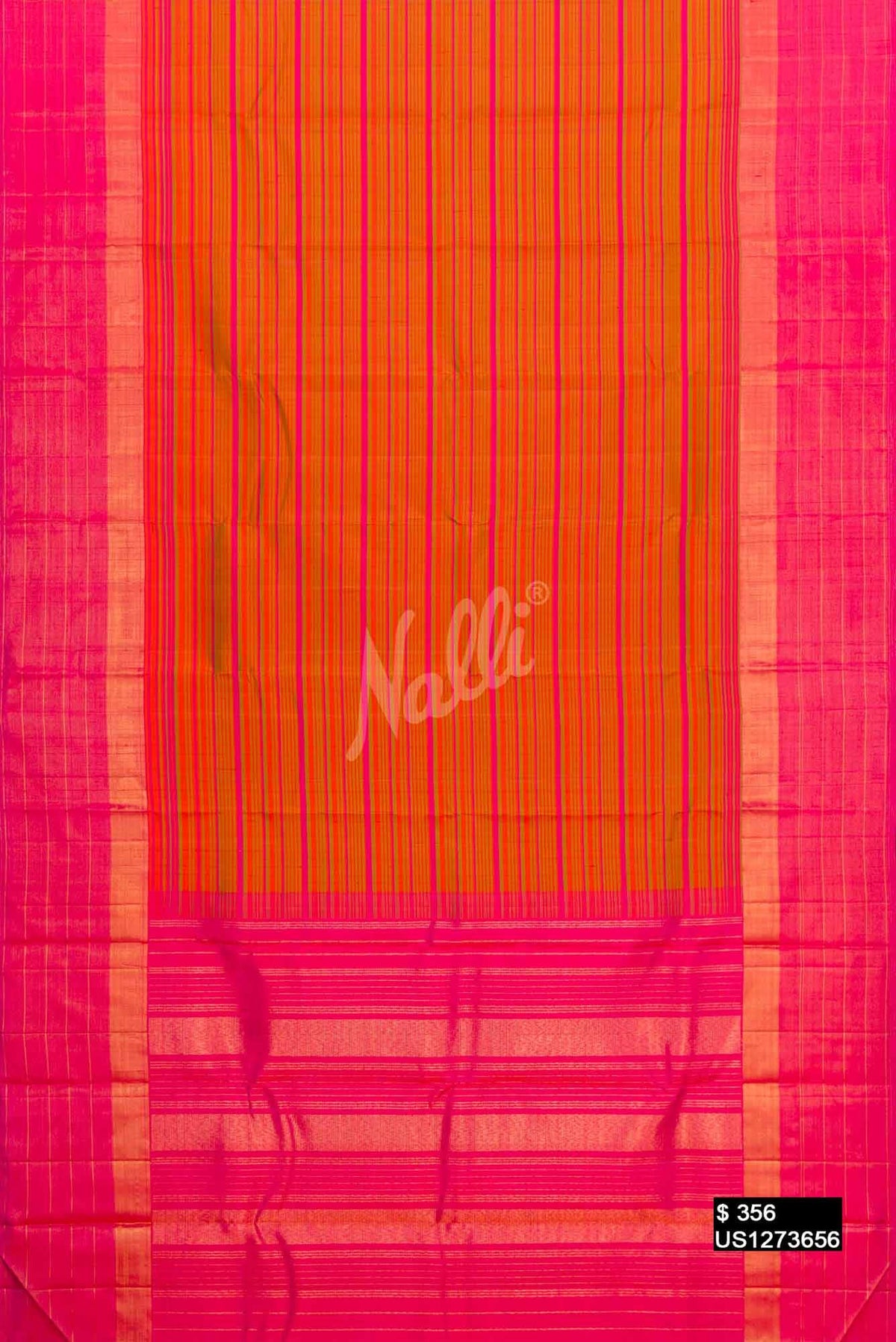 Pink, Orange and Green Kanchipuram Silk Saree