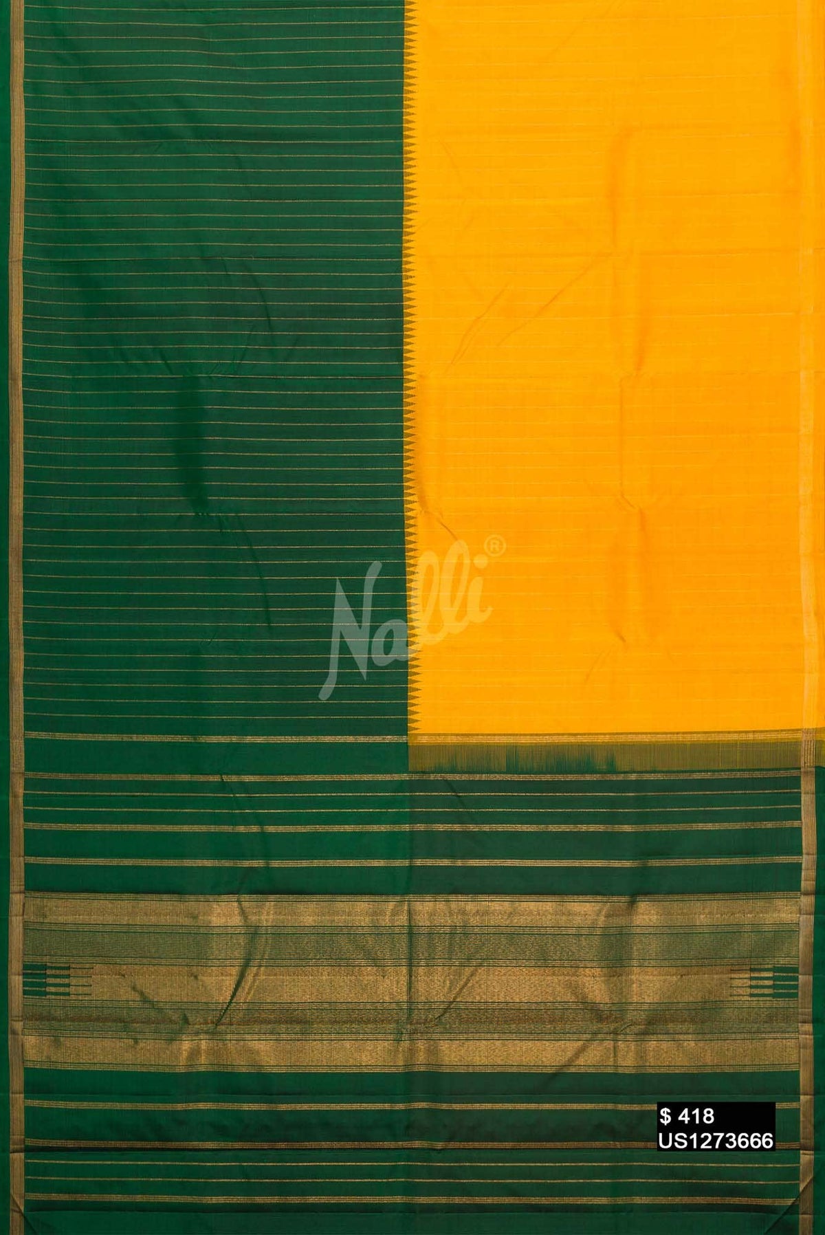Bottle Green and Yellow Kanchipuram Silk Saree