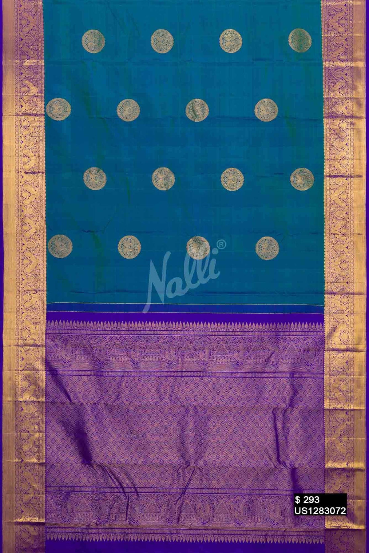 Peacock Blue Kanchipuram Silk Saree