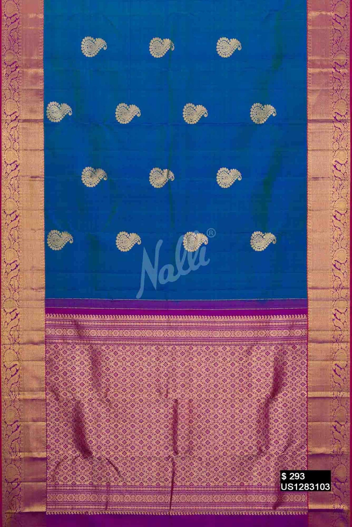 Peacock Blue Kanchipuram Silk Saree