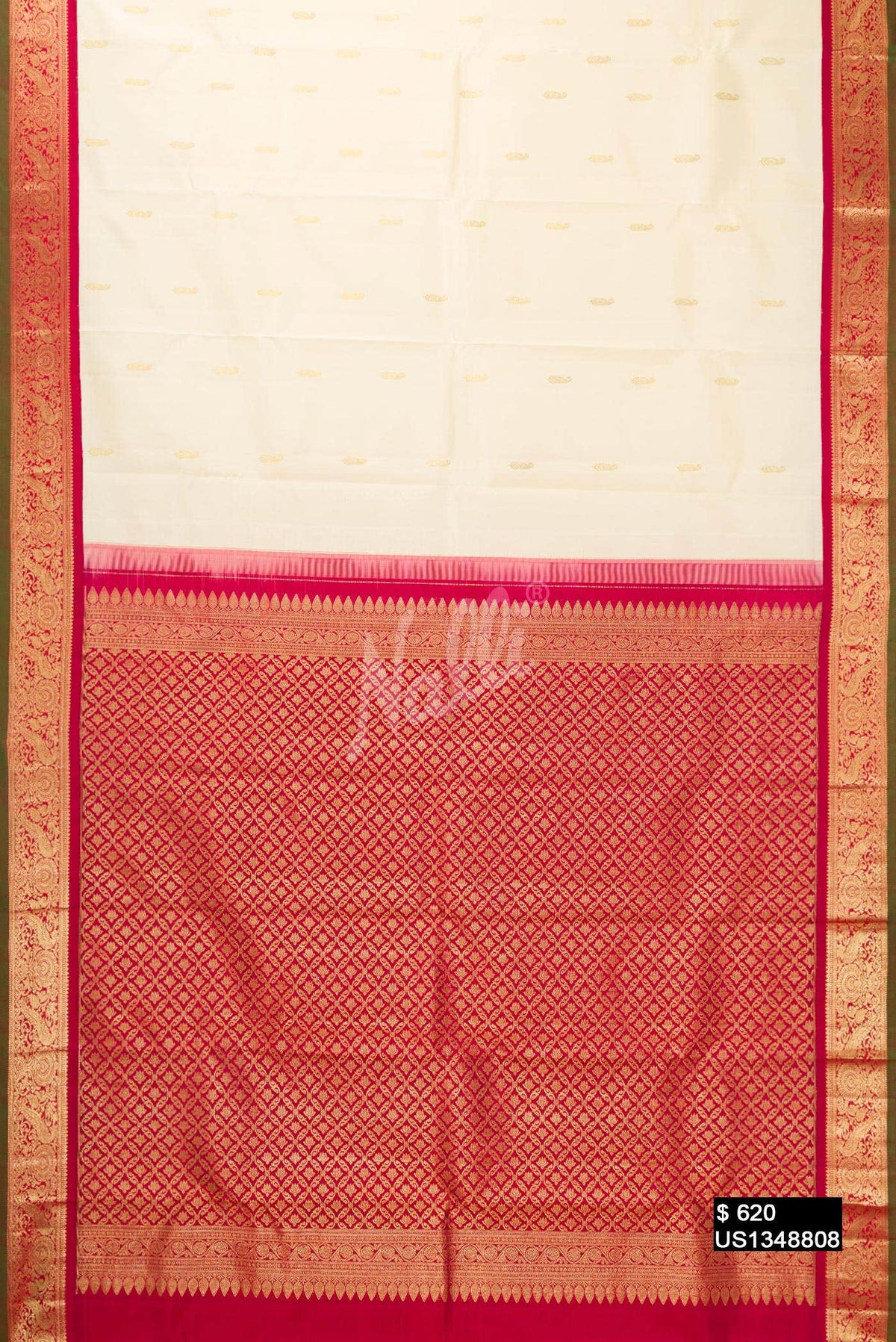 Off White Kanchipuram Silk Saree