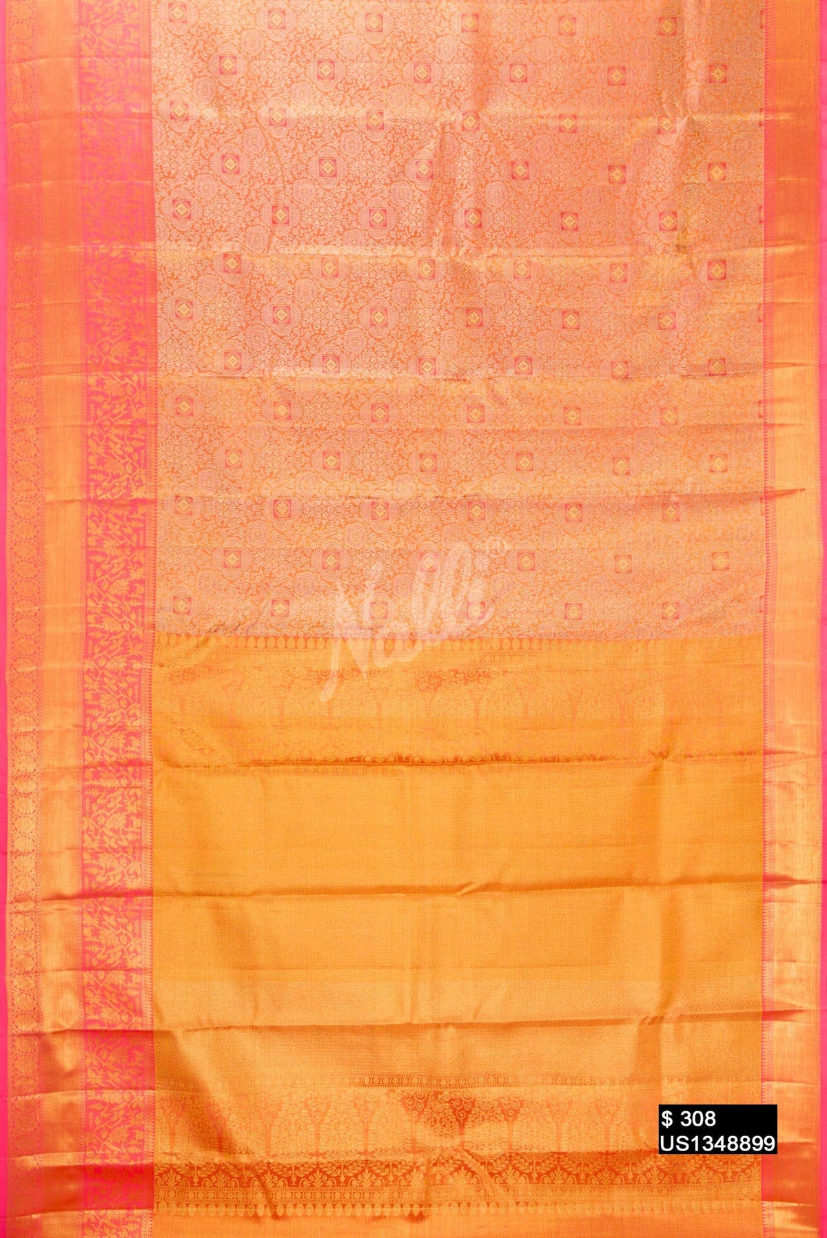 Golden Peach Kanchipuram Tissue Silk Saree