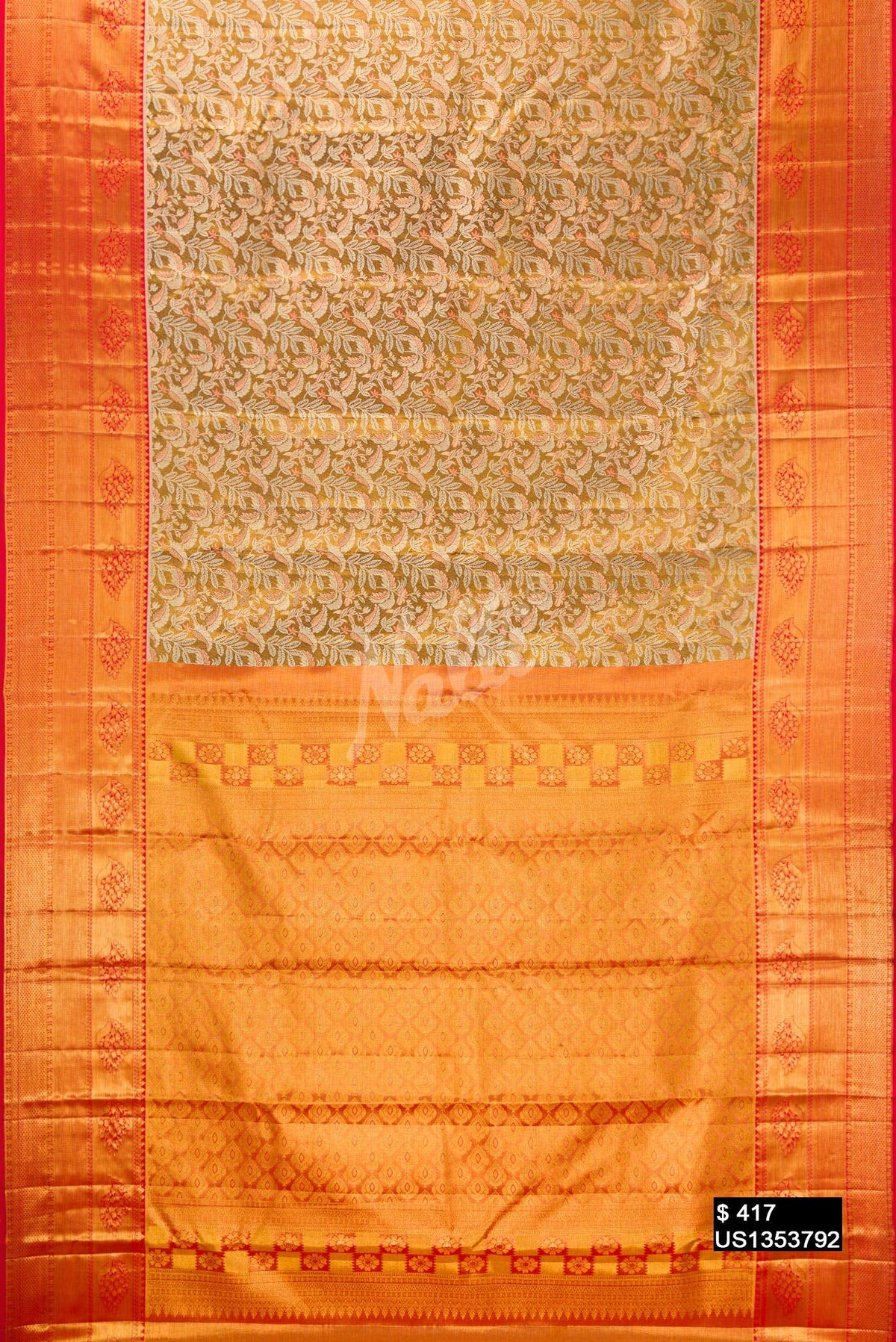 Mehandi Green Kanchipuram Tissue Silk Saree