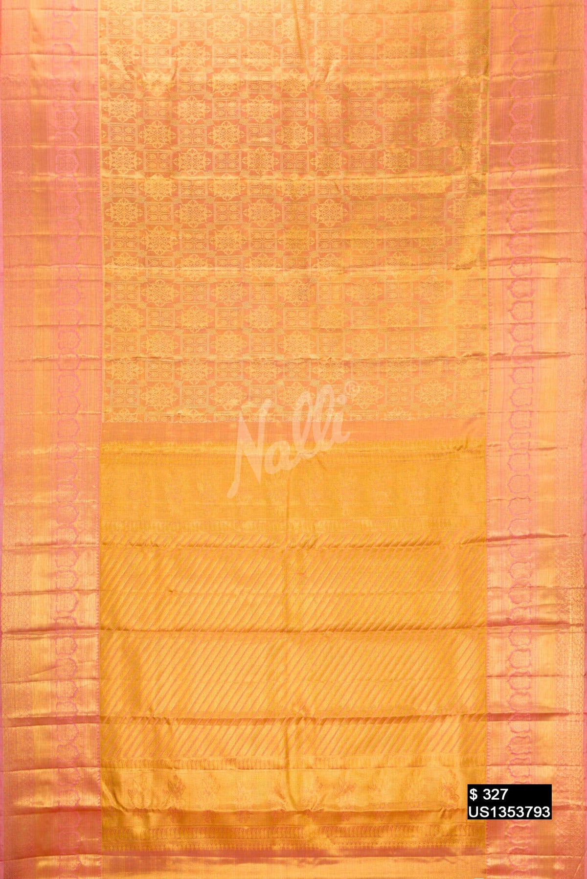 Golden Peach Kanchipuram Tissue Silk Saree