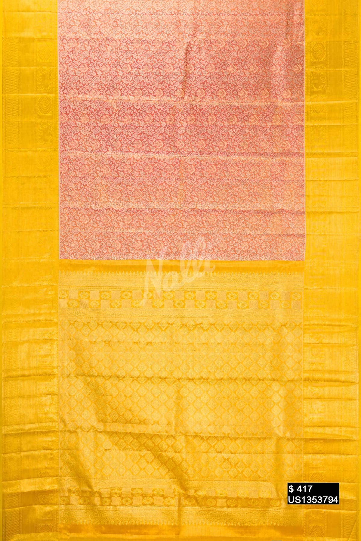 Golden Peach Kanchipuram Tissue Silk Saree