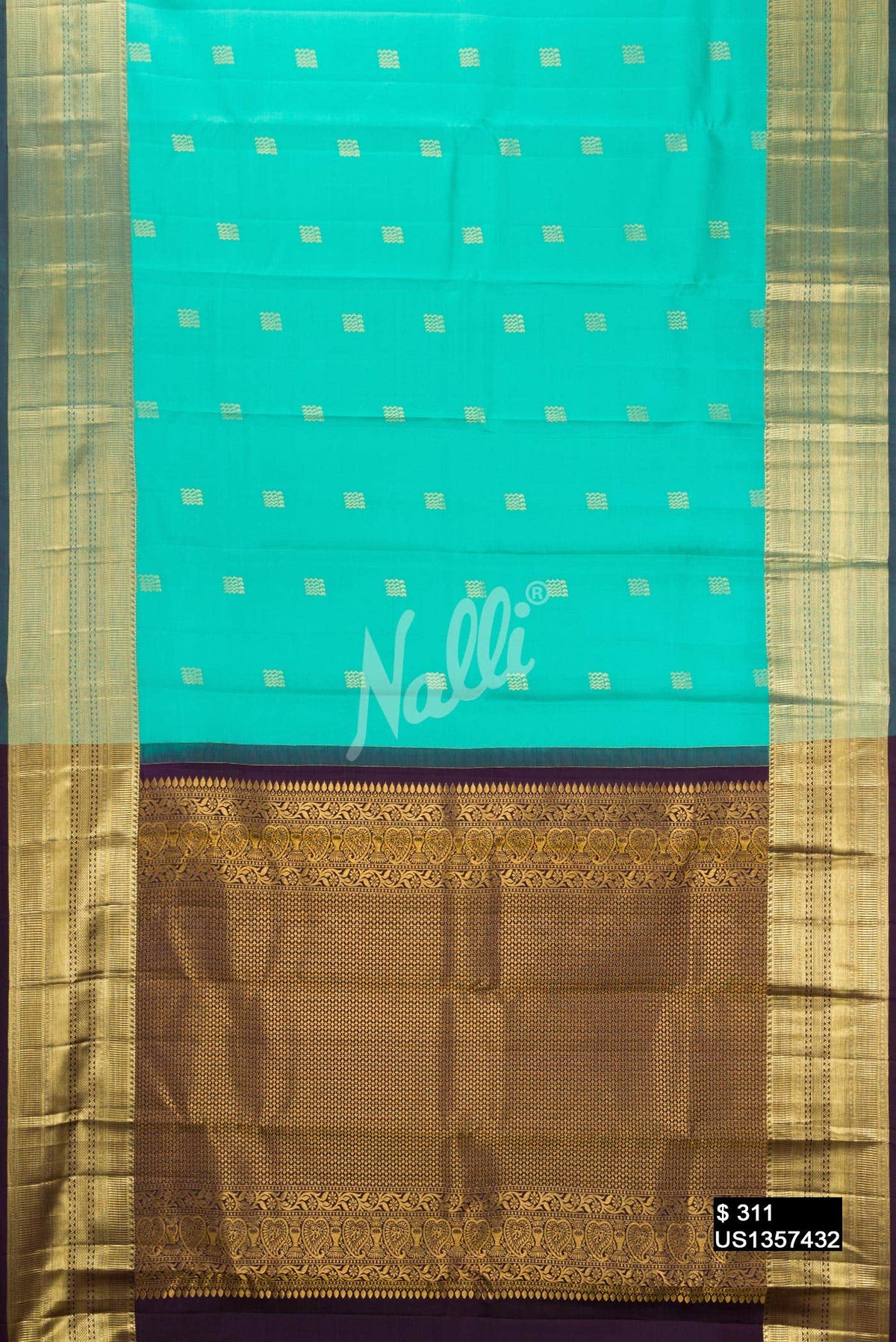 Sea Green Kanchipuram Silk Saree