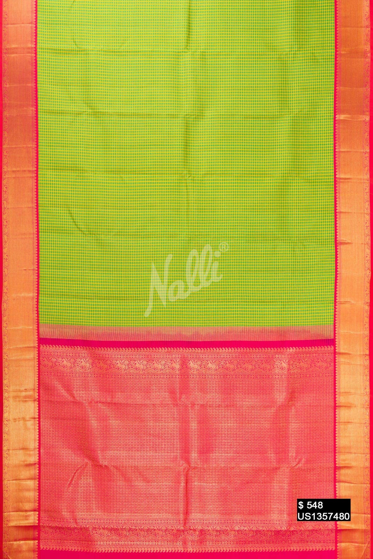 Yellow and Green Kanchipuram Silk Saree