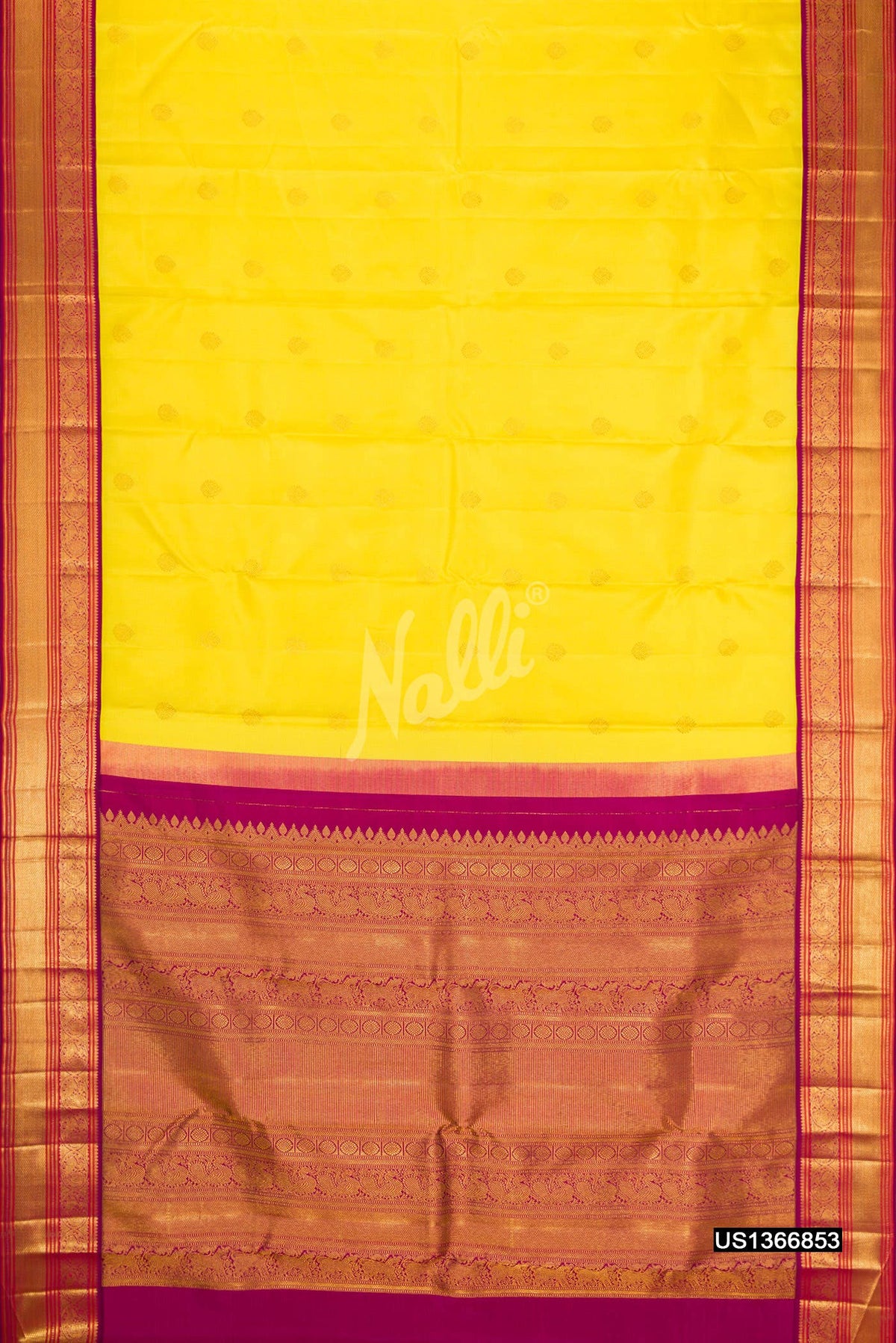 Lemon Yellow Kanchipuram Silk Saree